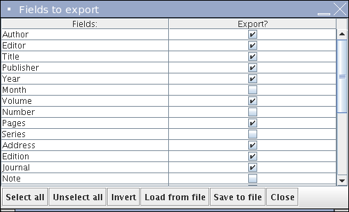 Fields to export