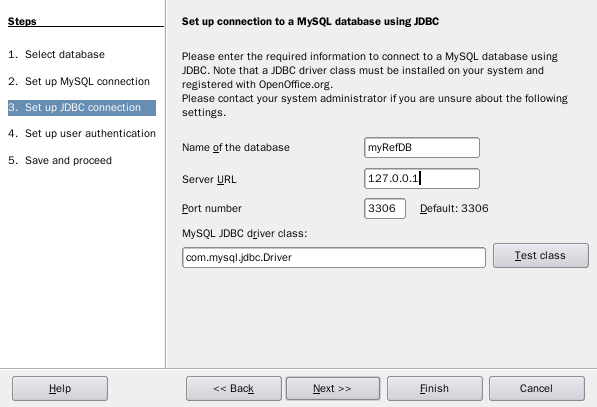 Parameters for MySQL connection.