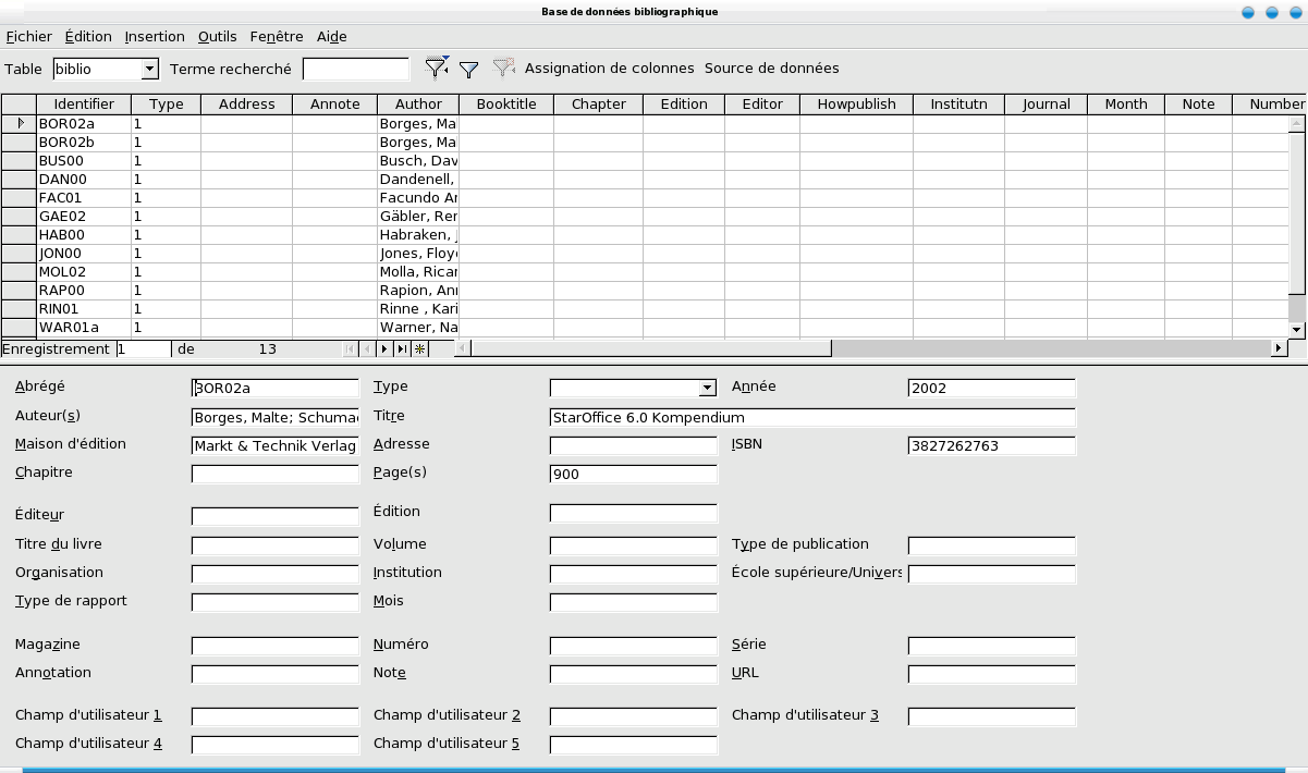 Open Office bibliography database
