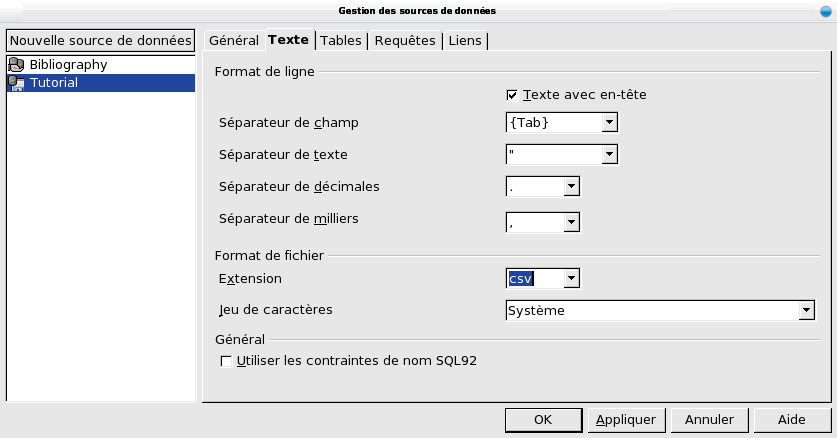 Open Office data source - setting options